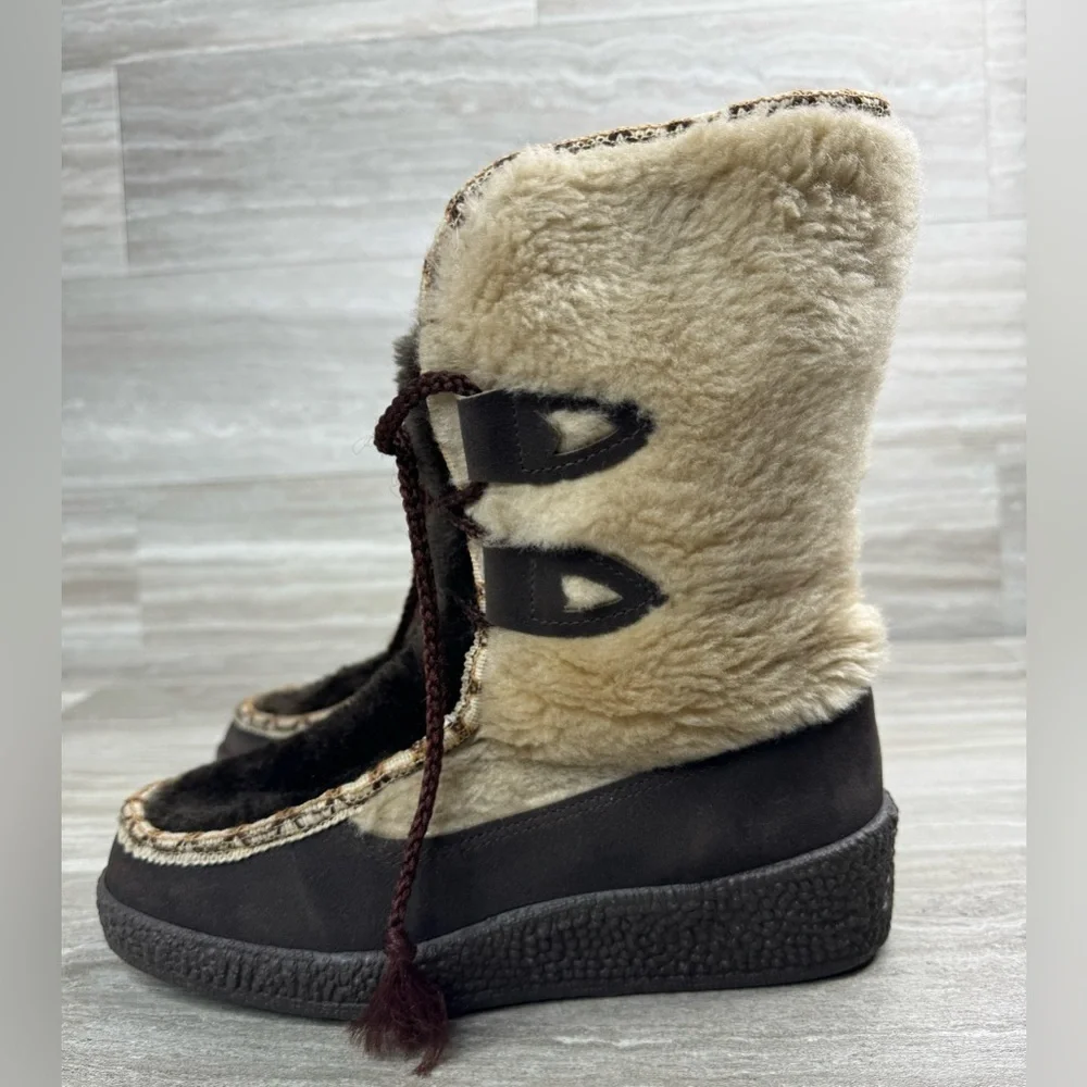 Snowland Vintage Faux Shearling Wedge Heel Mid Snowboots Womens Size 6
